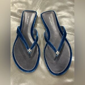 Tory Burch Blue Velvet Thong Sandals